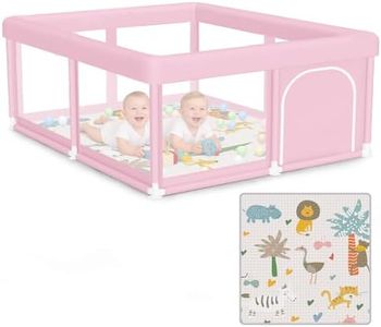 Baby Playpen for Babies and Toddlers with Mat Baby Fence Play Yards for Indoor & Outdoor with Breathable Mesh Anti-Fall (Pink