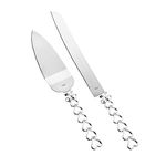 FASHONCRAFT 2559 Heart to Heart Collection Silver Metal Cake Server and Knife Set – Party Favor