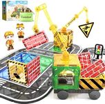 Kids Games Magnetic Tiles Road Set with Extendable Magnetic Crane, City Construction Building Toys for Toddlers STEM Preschool Toys Ages 4-6 5-7, Gifts for 3+ Year Old Boys Girls Kids Toys with Car