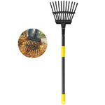 Oliynedy Leaf Rake for Gardening, Adjustable Metal Garden Rake for Leaves Long Handle 30-70", 11 Tines 9" Wide Small Lawn Collapsible Yard Adult Kids Rake for Camping Flower Beds Mulch Shrub