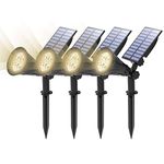 T-SUN (4 Pack&250 Lumens) LED Solar Spotlights, Outdoor Security Garden Landscape Lamps, Natural White 4000K, Auto-on at Night/Auto-Off by Day,180°Angle Adjustable for Patio,Tree,Deck,Wall, Pool Area