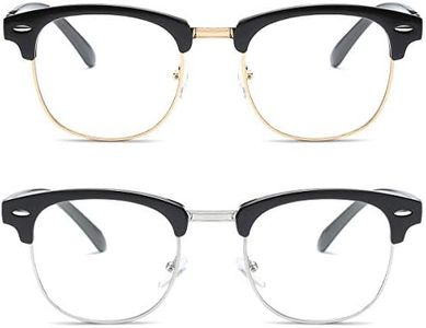 aisswzber Fashion Vintage Classic Semi-Rimless Half Frame Clear Lens Glasses, 2pack