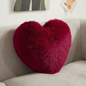 XeGe Soft Lovely Faux Fur Heart Pillow, Plush Shaggy Decorative Throw Pillow, Fluffy Heart Shaped Pillow with Insert, Furry Fuzzy Sweet Love Pillow for Girls/Women/Lovers/Friends, Red