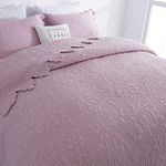 Brandream Queen Size Quilt Set Cotton Dusty Pink Farmhouse Quilted Comforter Set Luxury Matelasse Coverlet Set Vintage Antique Bedroom Set