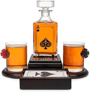 Poker Whiskey Decanter Set for Men with Whiskey Glass Set of 2. Texas Holdem No Limit Liquor Gift for Men. Poker Aces Alcohol Decanter Set