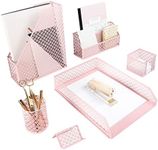 Blu Monaco Office Supplies Pink Desk Accessories for Women-6 Piece Desk Organizer Set-Mail Sorter, Sticky Note Holder, Pen Cup, Magazine Holder, Letter Tray, and business card holder-Pink Room Decor for Women and Teen Girls