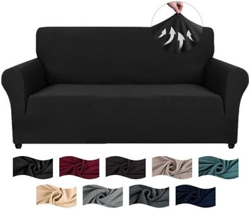 CYCMACO Stretch Sofa Cover 2 Seater, Sofa Cover Non-Slip with Armrests, Jacquard Couch Cover Super Elastic, Universal Couch Protector Sofa Cover, Durable Sofa Cover, Washable, Black