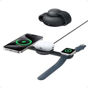 Anker MagGo Caricatore Wireless iPhone 3 in 1 15W, Compatibile con MagSafe, certificato Qi2, Pieghevole e Portatile per iPhone 17/17 Pro/16/15 AirPods, Apple Watch e altro (caricatore USB-C incluso)