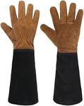 HANDLANDY Ladies Leather Gardening Gloves, Thorn Proof Long Gauntlet Garden Gloves, Elbow Length Rose Pruning Gloves Black & Brown Medium