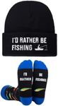 GOAUS Fishing Gifts for Men, Funny Beanie Hat and Socks, for Him Boys Dad Husband Boyfriend Grandpa Boss