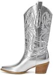 YEOTREAN womens Cowboy Boots, Silvery, 9