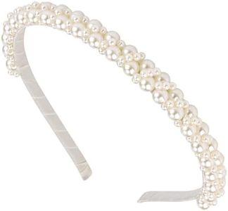 Hapdoo White Pearl Headbands for Women Girls, Cute Beads Headband with Faux Pearl for Wedding Bride, Fashion Beaded Bling Hairbands Hair Hoop Accessories for Birthday