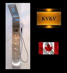 KV&V 53" Neon Sun - 2022SSII - Stainless Steel LED Shower Panel Tower Column System - Shower Spa in Silver, with Rainfall Shower head, Waterfall, Powerful Adjustable Jets, LED lights and display, waterfall tub spout, with hand held Hand Shower - dual shower head