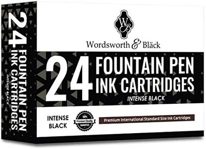 Wordsworth & Black 24 Pack Fountain Pen Ink Refills - Set of 24 Black Ink Cartridges - International Standard Size - Length APPR 5.2 cm - Base Diameter APPR 0.6 cm - Disposable and Generic