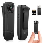1080P Mini Body Camera with 64GB Memory Card Portable Wearable Camera Loop Storage Body Cam for Outdoor, Bike, Hiking Wearable Police Camcorder for Security, Guard, Work Records