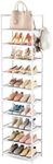 LANTEFUL 10 Tiers Tall Shoe Rack 20-25 Pairs Boots Organizer Storage Sturdy Narrow Shoe Shelf for Entryway, Closets with Hooks, White