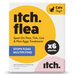Itch Cat Flea & Tick Spot-On Treatment (1kg+) - Kills Fleas, Ticks, Lice & Eggs to Prevent Reinfestation - 6 Easy-Apply Pipettes