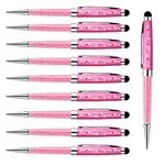 Personalized Crystal Pens with Stylus Tip for Touch screen phones Office Writing Set- Engraved with Your Message Name Company Team Name, Phone Number Perfect for Women Girl 10 Pens/Box (Pink)