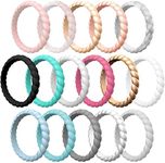 ThunderFit Thin Braided Silicone Wedding Bands for Women, Rubber Engagement Rings 3.5mm Wide 2mm Thick - 1/4/8/10/12/16 Variety Multipack