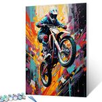 Motorcycle Racing Paint by Numbers Kits 16x20 inch Canvas Motocross Championship DIY Oil Painting for, Adults Beginner Motorcyclist Paintwork with Brushes Abstract Graffiti Gift(Frameless)