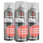 GLEAN Kitchen Cupboard Cleaner | 3 x 400 ml | Cleans & Protects High Gloss, Plastic & Laminate Cabinets | Anti-Static Foaming Spray for Cleaning Kitchen Cabinets | Streak-Free Shine