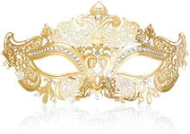 Masquerade Mask for Women Shiny Laser Cut Metal Rhinestone Mask Party Porm Ball Mask (Gold Owl)