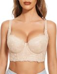 FallSweet Push Up Bras for Women Lace Plus Size Wide Back Underwire Longline Corset Bra(Beige, 38DD)