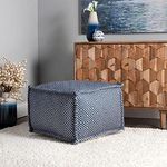 nuLOOM Amalfi Aztec Print Indoor/Outdoor Ottoman Pouf, 14" x 20" x 20", Blue