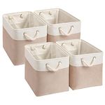 Mangata Fabric Storage Baskets,33 x 38 x 33cm Large Foldable Storage Boxes for Organizing Clothes Shelf Nursery Closet(Beige/White, Set of 4)