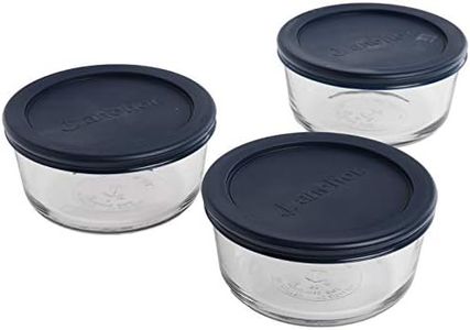 Anchor Hocking 82629L11 Classic Glass Food Storage Containers with Lids, Blue, 2 Cup (Set of 3)