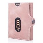 TRUSADOR Valencia Slim Small Leather Front Pocket Wallet Card Holder with RFID Protection Wallet for Men and Women (With Coin Pocket, Pink)