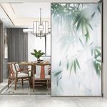 Static Cling Privacy Window Film Bamboo Leaf Decorative Glass Film Frosted Glue Free Glass Window Sticker for Home Office W16.5 x H63(42x160cm)