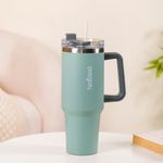 Nestasia 1.2 litre Tumbler with Handle Straw & Lid | Insulated Reusable Stainless Steel Water Bottle | Leak Proof Mug for Office, Gym, Travelling (Green)