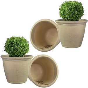 Sunnydaze 20-Inch Anjelica Large Plastic Pot for Plants - Outdoor Double-Walled Large Plastic Planter with Drillable Drainage Holes - Beige - 4pk