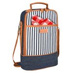 Kato Tirrinia Wine Cooler Bag Insulated Bottle Bag Wine Carrier, Bottles Cooler Bag Wine Gift Bag Portable with Strap Leakproof Padded for Picnic Party Camping, 2 Bottle, Denim Stripe