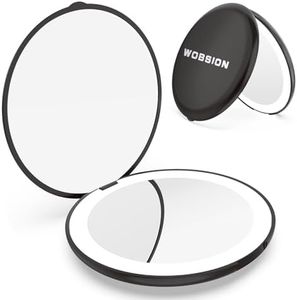 WOBSION Travel Compact Mirror,Portable 1x/10x LED Makeup Mirror with Magnification,Handheld 2-Sided Pocket Mirror, 3.5in Small Mirror for Purse,Handbag,Gift,Black