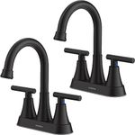 Bathroom Faucets for Sink 3 Hole, Hurran 4 inch Matte Black Bathroom Sink Faucet with Pop-up Drain and 2 Supply Hoses, Stainless Steel Lead-Free Centerset Faucet for Bathroom Sink Vanity RV, 2 Pack