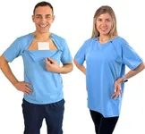Inspired Comforts Mens/Uni-Sex Chemo Port Access Shirt with Dual Chest Zips | 100% Cotton | Half Sleeve | 2XL, Blue