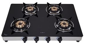 Elica Vetro Glass Top 4 Burner Auto Ignition Gas Stove (694 CT VETRO SS AI), Black