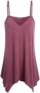 Miusey Cami Tunic Tank Tops for Women Ladies Handkerchief Hem Flowy Tops Loose Fit Summer Casual Spaghetti Strap Dressy Camisoles Tank Red XL