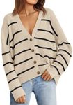 LILLUSORY Cardigan Sweaters for Women 2024 Fall Fashion Oversized Lightweight Sweater Knit Work Jackets Outfits Clothes StripedApricot XL