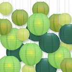 Newthinking 20PCS Hanging Paper Lanterns, 6" 8" 10" 12" Round Green Paper Lantern Decorations with Hanging Line for Weddings Decoration, Indoor and Garden Party Decorationation