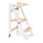 SOINMTY Foldable Toddler Tower, Wooden Montessori Learning Tower, Kitchen Helper Tower for Toddler, 2-Level Height Adjustable Toddler Step Stool for Kids 2-6 Years.（White）