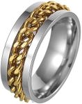 Udolfly Mens Fidget Rings Anxiety Spinner Rings for Men Classic Chain Rings for Women Adults Titanium Steel Ring Gold Size 6