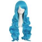 MapofBeauty 28 Inch/70cm Charming Women Side Bangs Long Curly Full Hair Synthetic Wig (Cyan Blue)