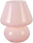 Baoblaze Glass Mushroom Bedside Table Lamp, Vintage Style Striped Small Nightstand Light for Home Decor, Living, Bedroom, Gift, Pink, 2 Colors Light