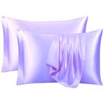 RAGGLE Set of 2 Satin Silk Pillowcase for Hair and Skin Standard Size 18"X 28" with Soft Breathable Smooth Cooling Pillow Covers for Sleeping or Pillow Protector (2, Purple)
