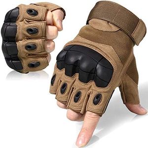 WTACTFUL Tactical Gloves Fingerless Half Finger Gloves for Driving Paintball Airsoft Riding Motorcycle Motorbike Hunting Cycling Work Men Women Size X-Large Brown
