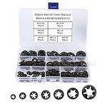 FandWay 7 Sizes 320PCS Internal Tooth Starlock Washers, Quick Speed Locking Washers, Push On Speed Clips Fasteners Assortment Kit,65Mn Black Oxide Finish