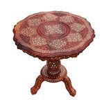 Woodiva Sheesham Wooden Brass Carving/Round Beautiful Carving Design Side Table/Coffee Table/Outdoor Table/Living Room Furniture Brown (21x21)inches